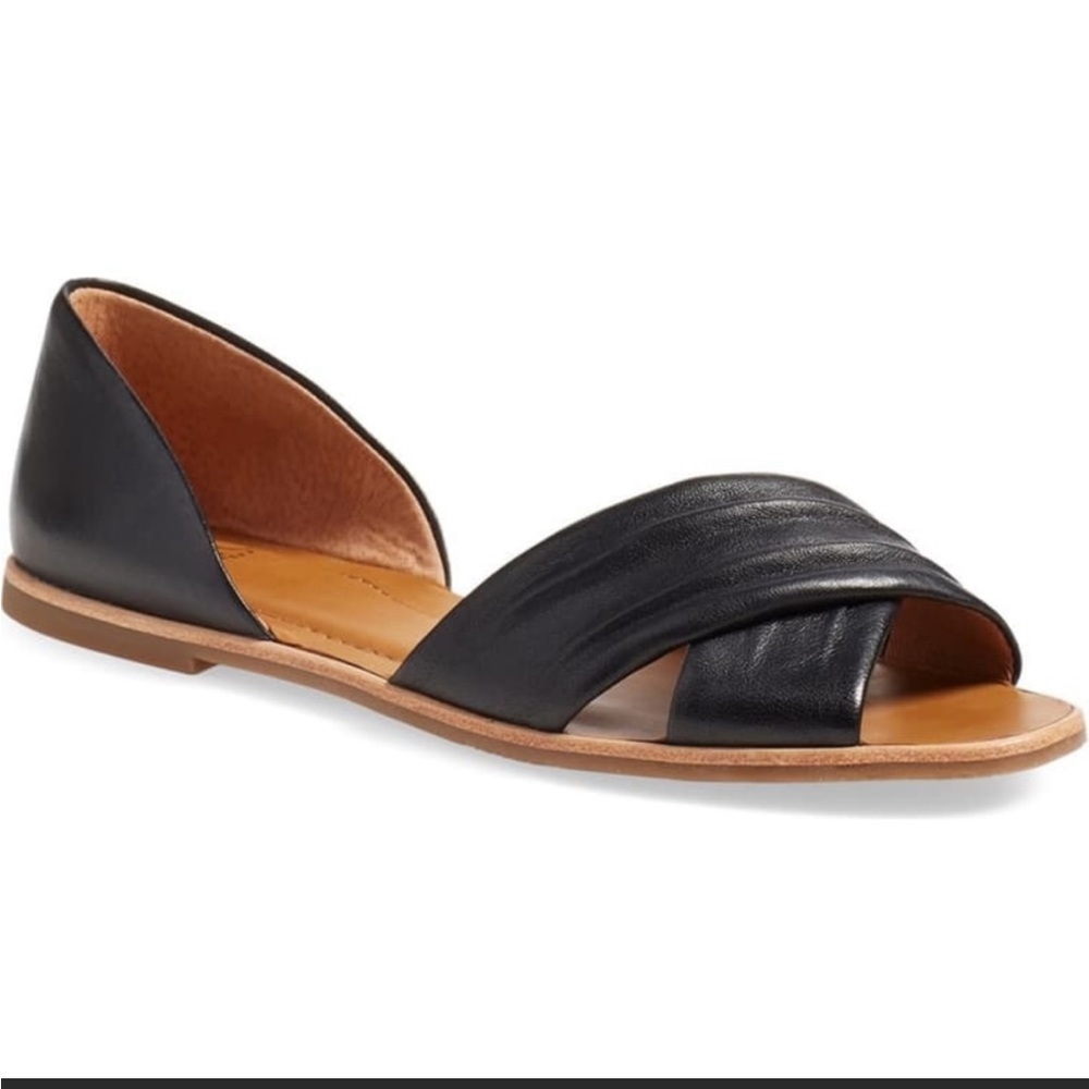 SARTO by Franco Sarto Vala Black Leather d'Orsay Ruched Open Toe Flats Size 6.5